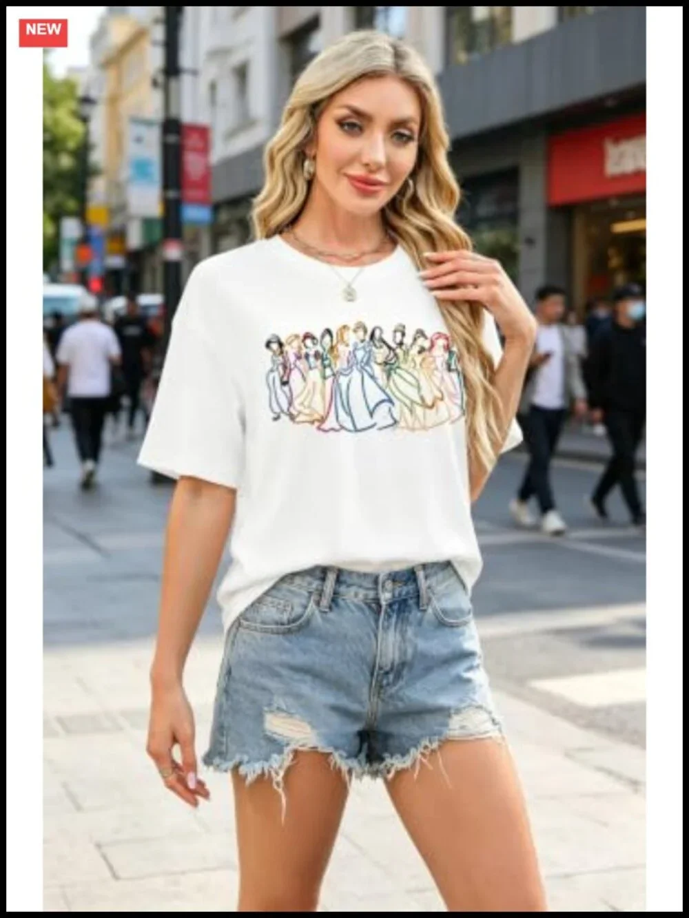Embroidered Princess Shirt Women Oversized Cotton Blend Casual T-Shirt